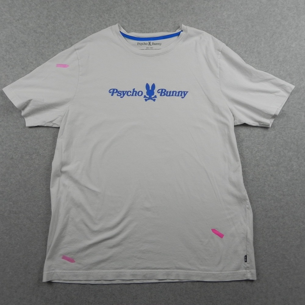 Psycho Bunny T-Shirt Mens 2XLT Tall Crew Neck Tee Center Logo White Short Sleeve